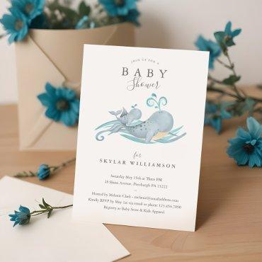 Cute Whimsical Mommy & Baby Whale