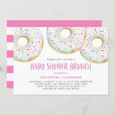 Cute White Watercolor Donuts Baby Shower Brunch Invitation