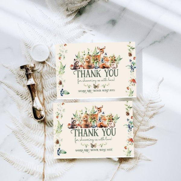 Cute Woodland Animal Adventure Neutral Baby Shower Thank You Card