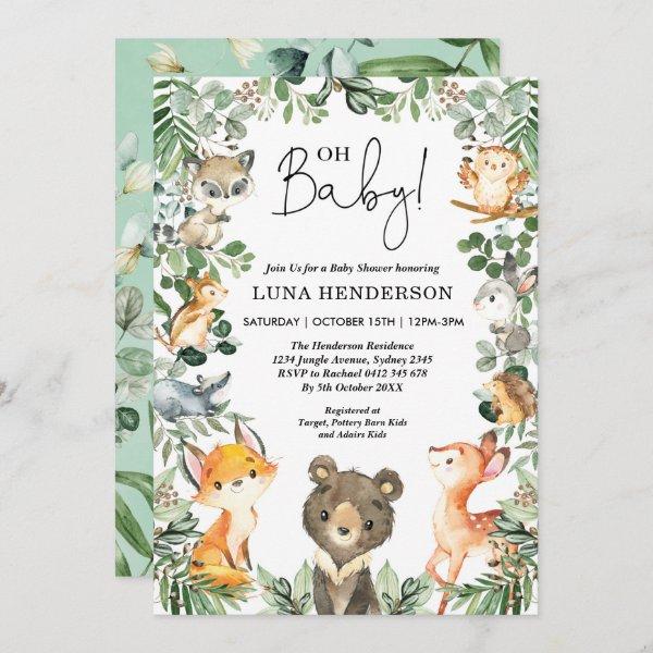 Cute Woodland Animals Baby Shower Forest Greenery