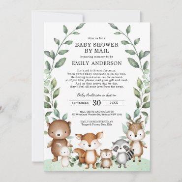 Cute Woodland Animals Greenery Baby Shower By Mail Invitation
