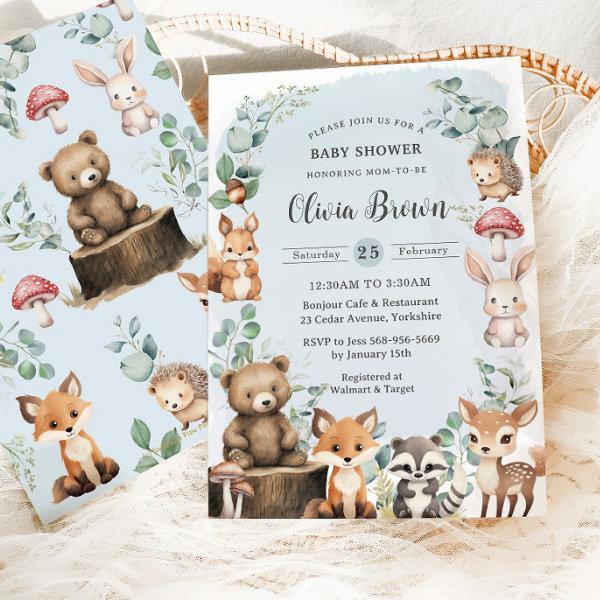 Cute Woodland Animals Greenery Blue