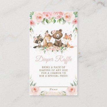Cute Woodland Animals Pink Floral Diaper Raffle  Enclosure Card