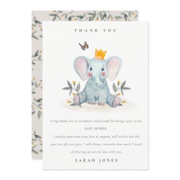 Cute Woodland Baby Elephant Foliage Baby Shower  Thank You Card