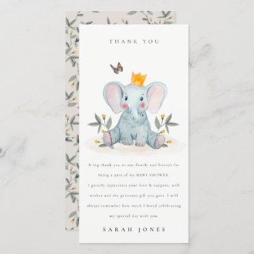 Cute Woodland Baby Elephant Foliage Baby Shower  Thank You Card