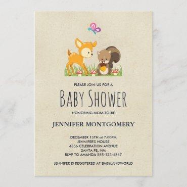 Cute Woodland Creatures Cartoon Baby Shower Invitation