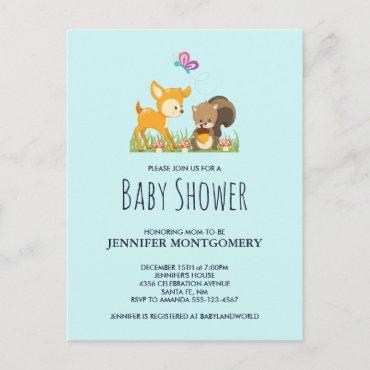 Cute Woodland Creatures Cartoon Baby Shower Invitation Postcard