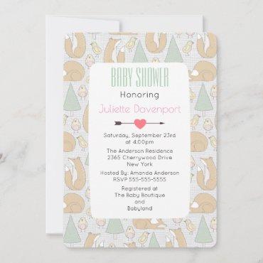 Cute Woodland Creatures Pattern Baby Shower Invite