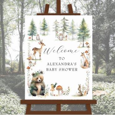Cute Woodland Forest Animals Bear Deer Baby Shower Poster