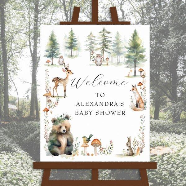 Cute Woodland Forest Animals Bear Deer Baby Shower Poster