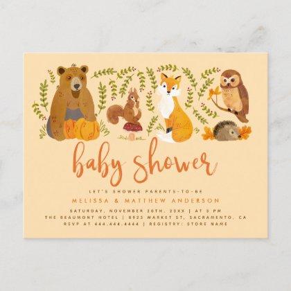 Cute Woodland Forest Animals Pumpkin Baby Shower Invitation Postcard