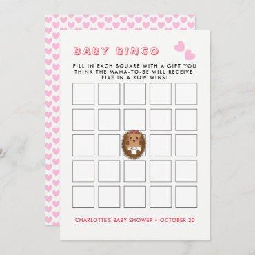 Cute Woodland Hedgehog Baby Girl Shower Bingo Game
