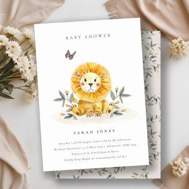 Cute Woodland Lion Foliage Baby Shower Invite