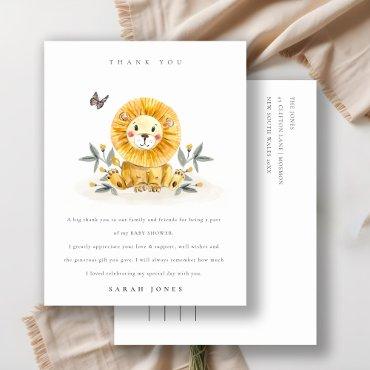Cute Woodland Watercolor Lion Foliage Baby Shower Postcard