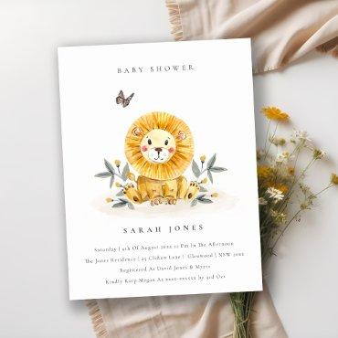 Cute Woodland Watercolor Lion Foliage Baby Shower Postcard