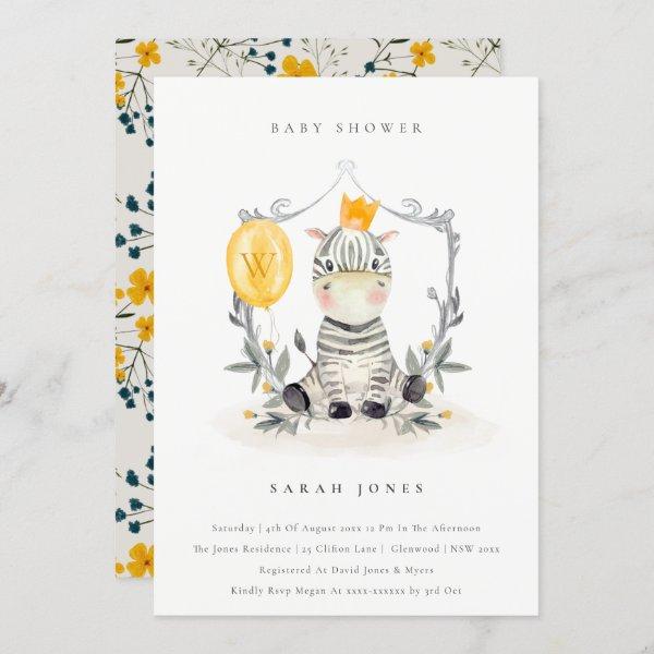 Cute Yellow Baby Zebra Foliage Baby Shower Invite