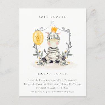 Cute Yellow Baby Zebra Foliage Baby Shower Postcard