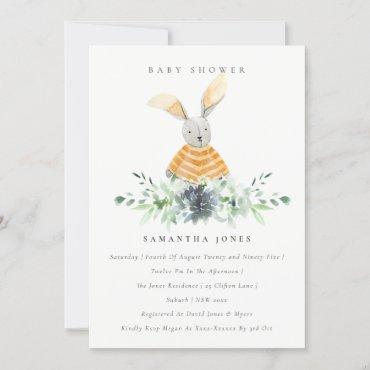 Cute Yellow Bunny Garden Fauna Baby Shower Invite