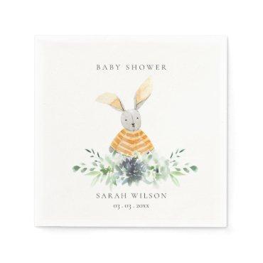 Cute Yellow Bunny Garden Foliage Baby Shower Napkins