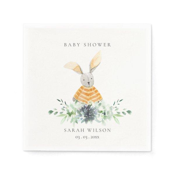 Cute Yellow Bunny Garden Foliage Baby Shower Napkins