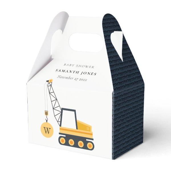 Cute Yellow Construction Crane Vehicle Baby Shower Favor Box