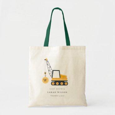 Cute Yellow Construction Crane Vehicle Baby Shower Tote Bag