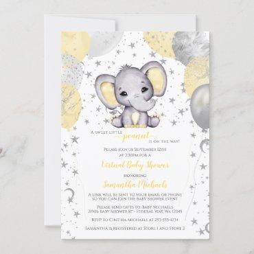 Cute Yellow Elephant Balloons Virtual Baby Shower Invitation