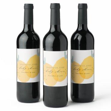 Cute Yellow Lemon Fruity Citrus Baby Shower Wine Label