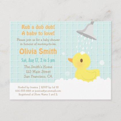 Cute Yellow Rubber Ducky Baby Shower Invitations