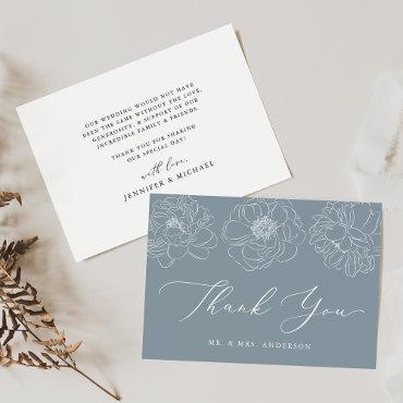 Dainty Floral Dusty Blue Wedding Thank You Card