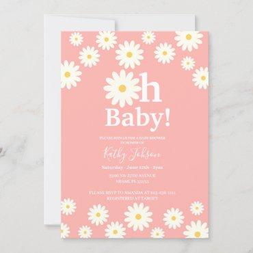 Daisy Floral Pink Bohemian Baby Shower  Invitation
