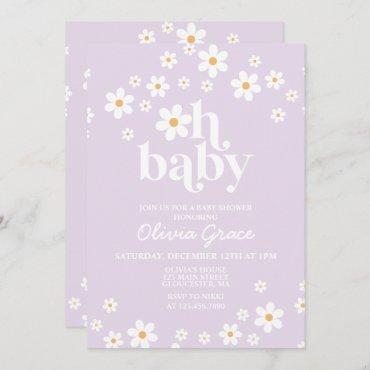 Daisy Lavender Retro Baby Shower Invitation