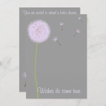 Dandelion Wishes For a Baby Shower in Purples Invitation