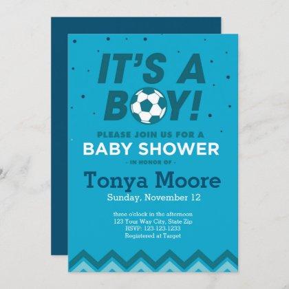 Dark Blue Soccer Baby Shower Invitation