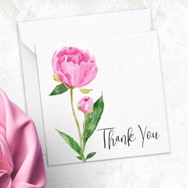 Deep Pink Peony Illustrated Thank You Note Card