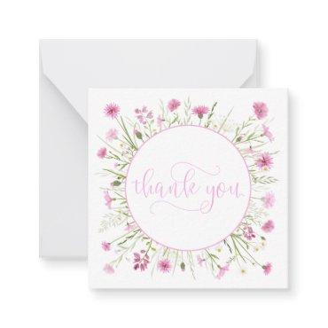 Deep Pink Wildflower Thank You Pretty Script Font Note Card