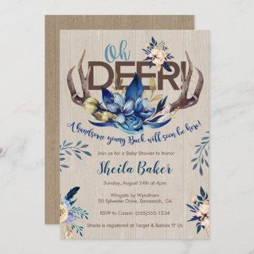 Deer Baby Shower Invitation - Antlers Invite Boy