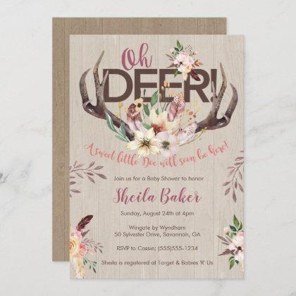 Deer Baby Shower Invitation - Antlers Invite Girl