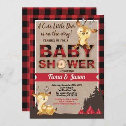 Deer baby shower lumberjack couples baby shower invitation