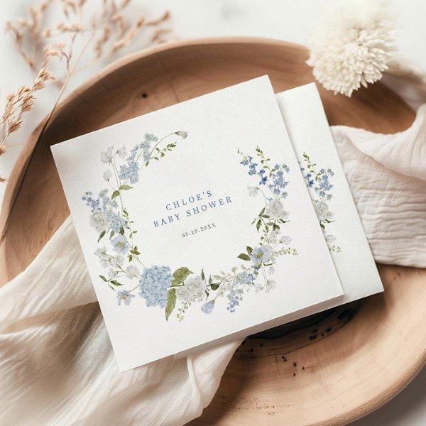 Delicate Blue Floral Wreath  Napkins