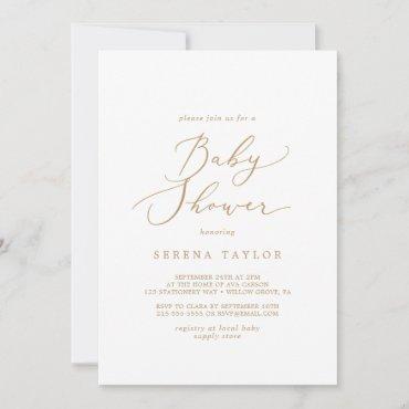 Delicate Gold Calligraphy Baby Shower Invitation
