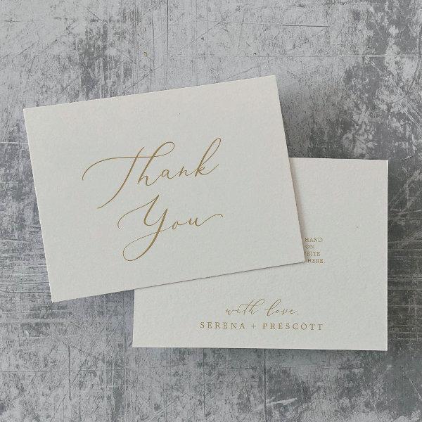 Delicate Gold Calligraphy | Cream Thank You Card