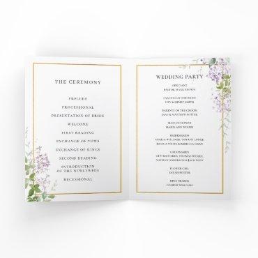 Delicate Lilac Purple Floral Gold Wedding Program