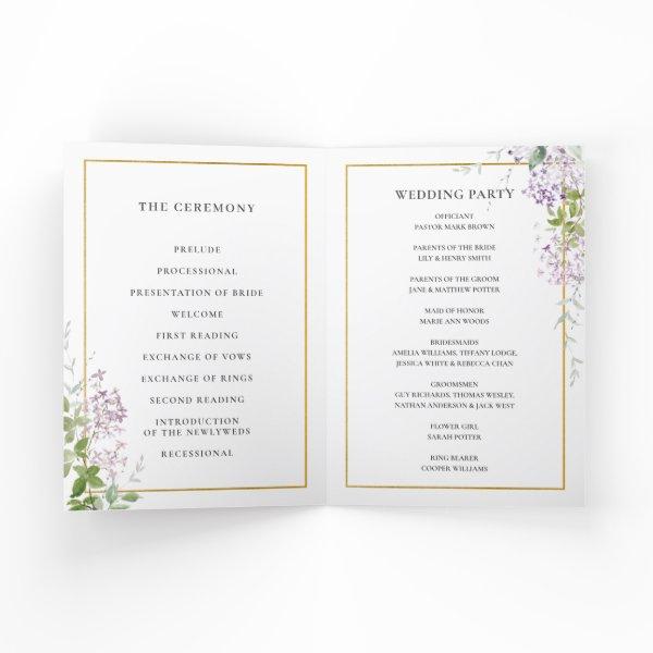 Delicate Lilac Purple Floral Gold Wedding Program
