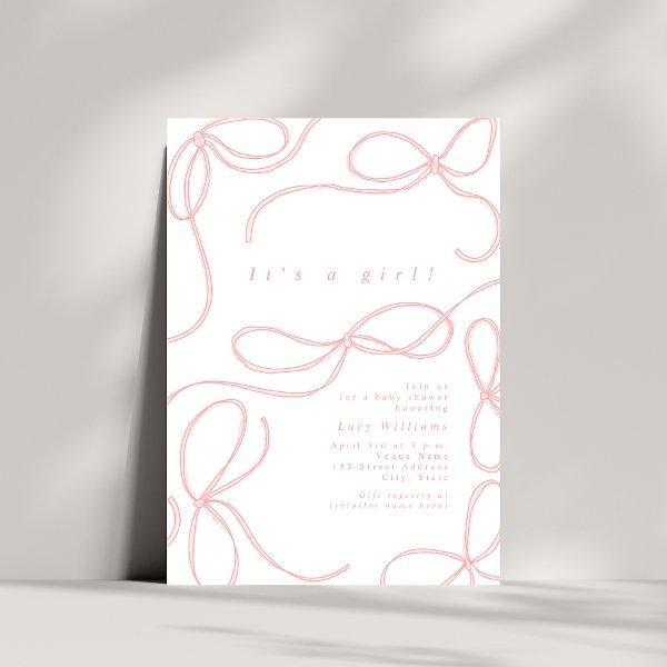 Delicate Pink Bows Girl Baby Shower Coquette