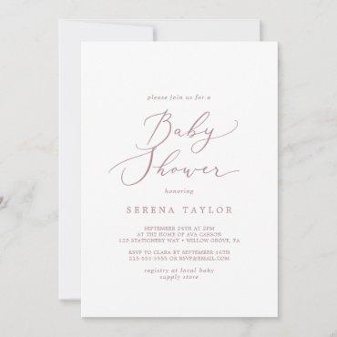 Delicate Rose Gold Calligraphy Baby Shower Invitation