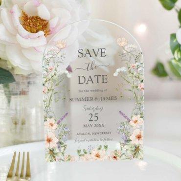 Delicate Wildflower Floral Wedding Save the Date Acrylic