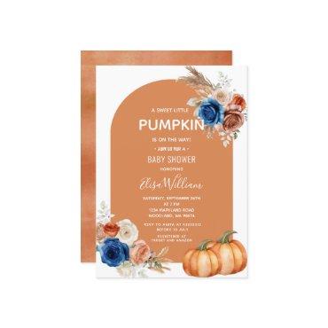 Denim Blue Rust Orange Pumpkin Floral Baby Shower