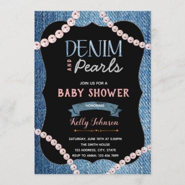 Denim Pearls Baby Shower Invitation