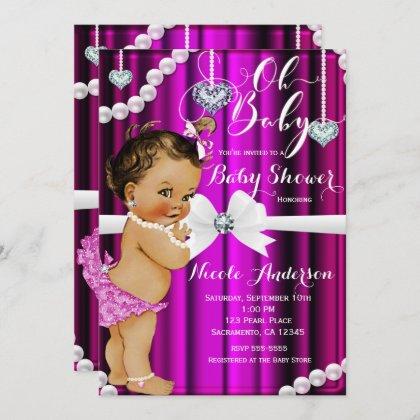 Diamonds & Pearls Hot Pink Vintage Baby Shower Invitation